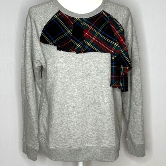 J. Crew Tartan ruffle sweatshirt - Picture 1 of 5